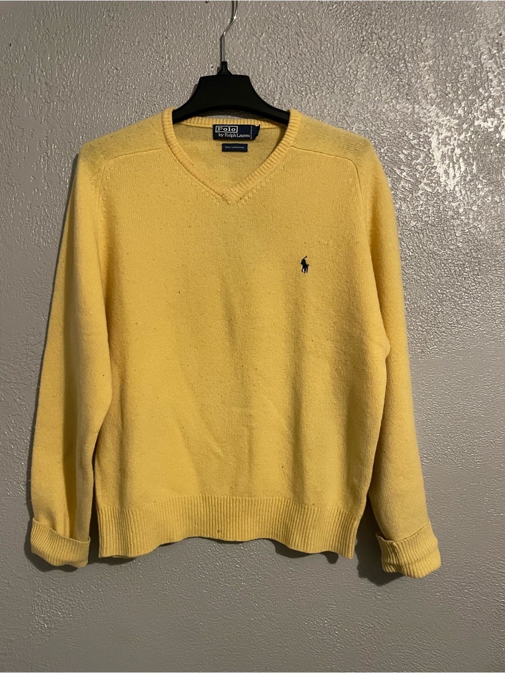 Ralph Lauren Men's V-Neck Sweater in Yellow with Navy Pony
